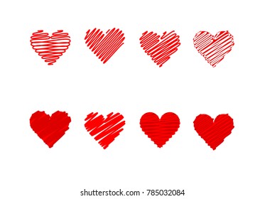 Set of red hearts. Vector ,Illustration
