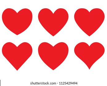 Set of red hearts, vector love icon.