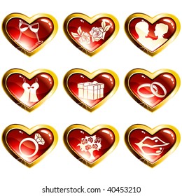 Set of red heart-shaped valentine's day icons (vector); a JPG version is also available