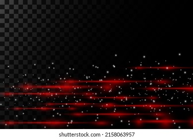 Set of red horizontal highlights. Laser beams, horizontal light beams. Beautiful light flashes. Glowing stripes on a transparent background. Glowing abstract glitter background with lined.