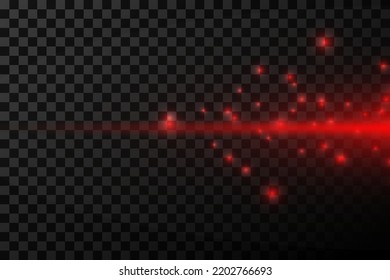 Set of red horizontal highlights. Laser beams, glare, sparks, dust. Beautiful light flashes on a transparent background.