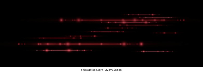 Set of red horizontal highlights. Laser beams, horizontal light beams. Glowing abstract glitter background with lined.
