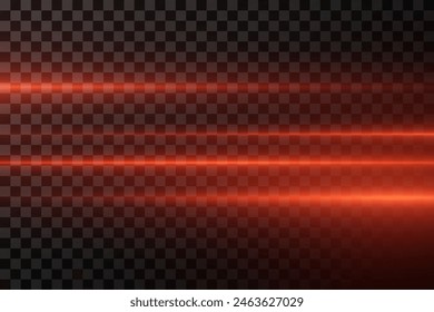 Set of red horizontal lines. Laser beams, beautiful light with glare. 