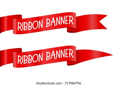 Set of Red horizontal ribbons banners isolated vector illustration on white background