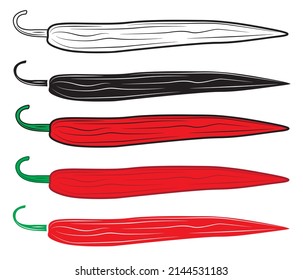 Set von rotem scharfem Chilischoten. scharfe Chilischoten, Vektorsymbol.

