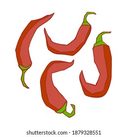 Set of red hot chili peppers on white background, Mexican traditional food. Vector illustration in cartoon style