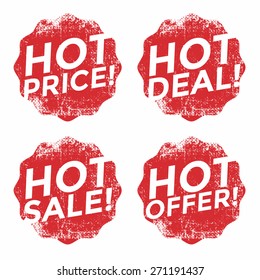 Set of red hot grunge stamp