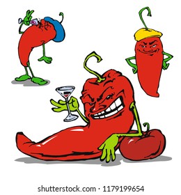 set of red hot peppers