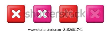 Set of red icons Cancel. 3d Cross icon. White icons on red round 3d buttons. Vector clipart isolated on white background.