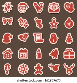 set of red icons for Christmas, isolated & sticker