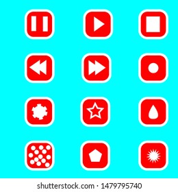 set of red  icons on blue background