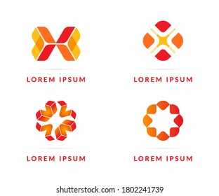 Set of red icons, your company logo. Modern vector logotype, creative design badge