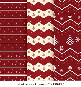 Set of red illustration vector Christmas seamless patterns, can be used for gift wrapping paper