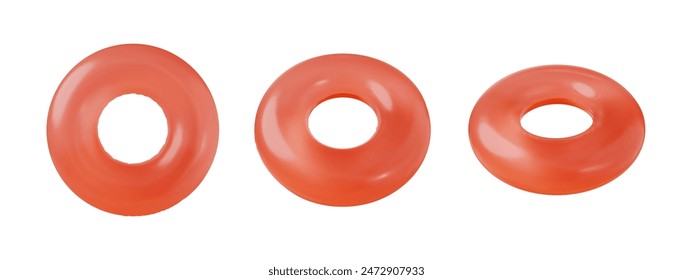 Set of red Inflatable circle on isolated background. Swim ring, water donut, floatie, rubber ring on white background. Vector