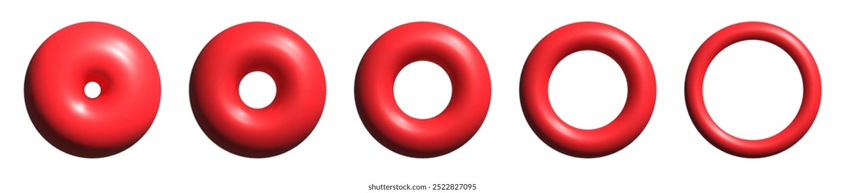 Conjunto de círculos 3D inflados rojos