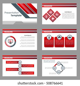 Set of red infographic elements for presentation templates