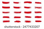 Set of red ink brush. Paint brush stroke . Grunge brushes set.Grunge painted ink lines .Vector brush strokes collection