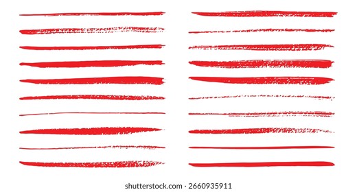 Satz roter Tintenbürste. Pinselstrich malen. Grunge Pinsel Set.Grunge gemalte Tintenlinien .Vektor Pinsel Pinsel Sammlung