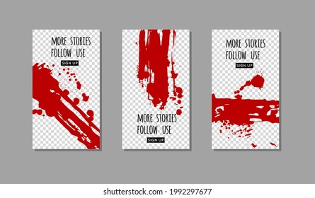 Set of Red ink brush stroke on white background. Japanese style. Vector illustration of grunge stains