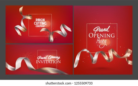 Set of red invitation cards for Grand opening event. Vector illustration