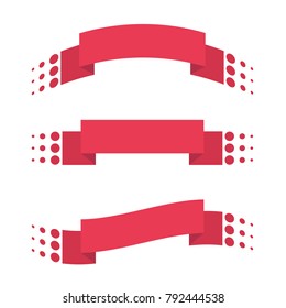 Set of red isolated ribbons banners on white background. Simple flat vector illustration. With space for text. Suitable for infographics, design, advertising, holidays, labels.