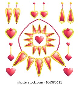 set of red jeweleries with heart