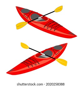 Set of the red kayak with and without outline stroke