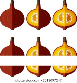 Set of Red Kuri squash. Climbing Onion squash, Potimarron squash.Cucurbita maxima. Vegetables. Flat style. Isolated vector illustration.