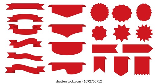 Set of red label icons. red ribbon illustration for design. Vector illustration.