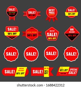 Set of red label for promotion sale. Discount offer banner or tag offer isolated.