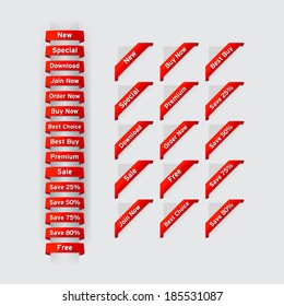 Set of red label with the word, Vector graphic