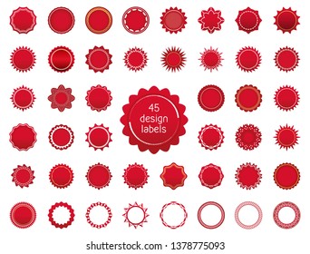 
Set of red labels. Circular shapes. Template tags for discounts and other.