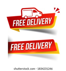 Set of red labels Free shipping on a white background
