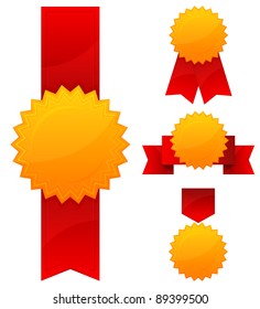 set of red labels and sticker isolated on white, vector illustration