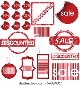 Set of red labels, tags, stamps and stickers