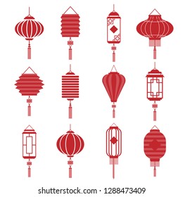 Set of red lantern. Design elements for Lantern festival and Chinese new year or other festival holidays. Art design oriental.Vector illustration.