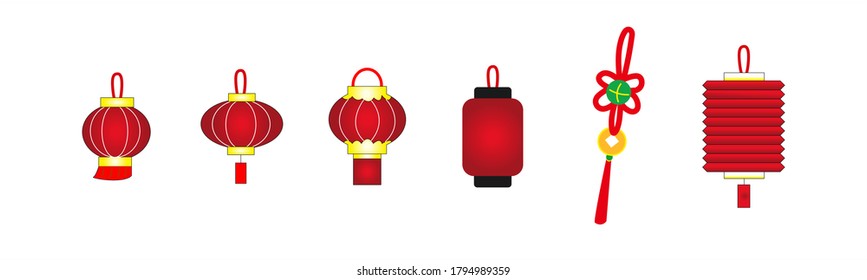 Set of red lantern vector. Red lantern vector. Red lantern illustrations isolated on white background. 