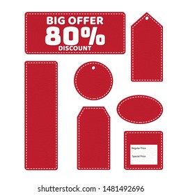 Set of red leather price tags for shopping online banner template