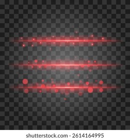 Set of red light effects isolated on transparent background. Vector illustration.