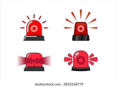 set of red light emergency alert signal siren warning beacon icon