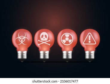 Set of Red lightbulb with a toxic thinking symbol. Concept illustration about people who have bad attitude person, psychological, negative idea and mindset.