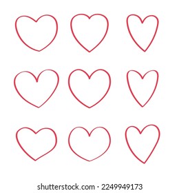 Set Of Red Line Doodle Hearts Vectorart