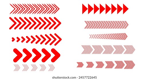 Set for red  line signs direction, arrows.  Vector illustration