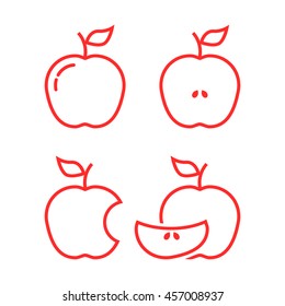 set of red linear apples. concept of snack, yummy, natural, nutritious, lunch, summer or autumn harvesting. flat lineart style trend modern logotype design vector illustration on white background