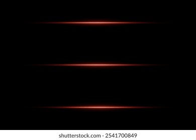Satz roter Linien, horizontale Lichtstreifen. Auf schwarzem Hintergrund.