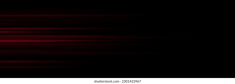 Conjunto de líneas rojas, vigas láser, vigas de luz brillantes con destellos y polvo sobre un fondo negro.