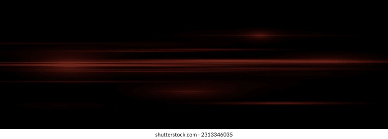 Set of red lines, laser beams, bright light beams with sparkles and dust on a black background. vector illustration