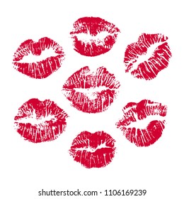 Set of red lip prints on white background, Red lips imprint for your design. Vector eps 10