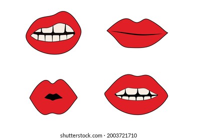 Set of red lips of different shapes