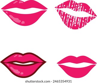 Set of red lips icons collection vector